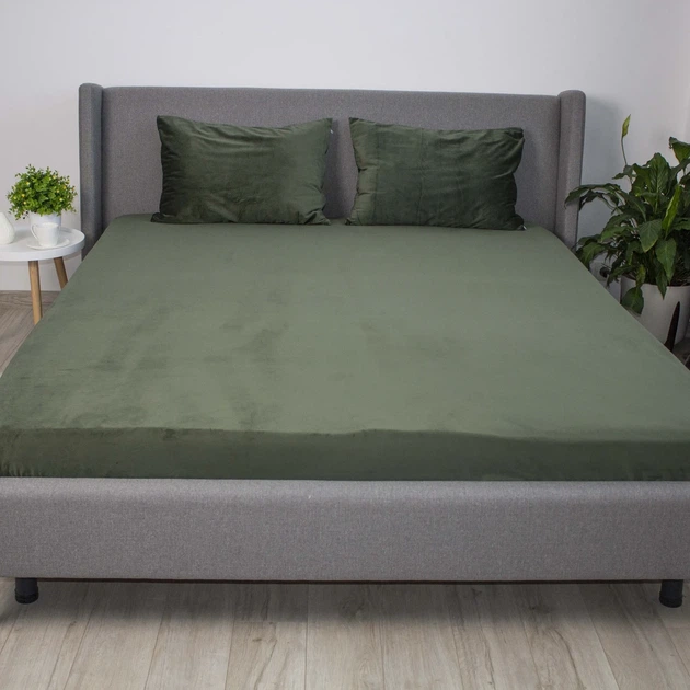 ПростыньТЕП "VELOUR" с резинкой темно-зеленый, 160x200 - изображение 2