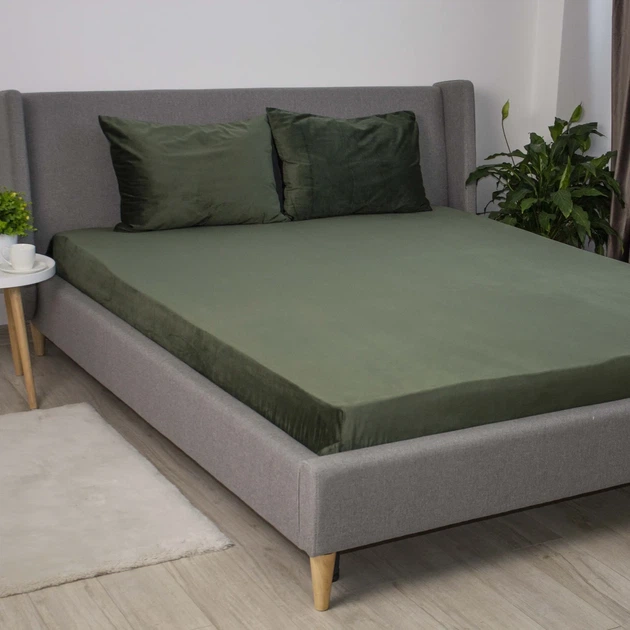 ПростыньТЕП "VELOUR" с резинкой темно-зеленый, 160x200 - изображение 3