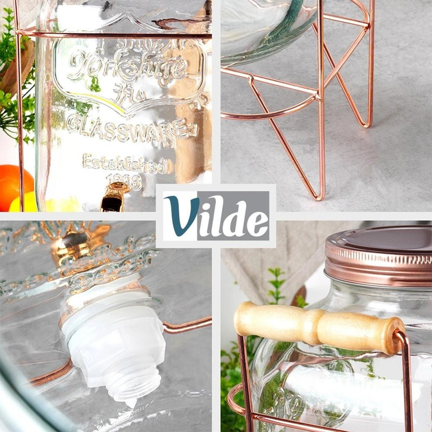 Скляна банка для напоїв Vilde з краником і підставкою Золота 4.2 л (5904316470944) - зображення 7
