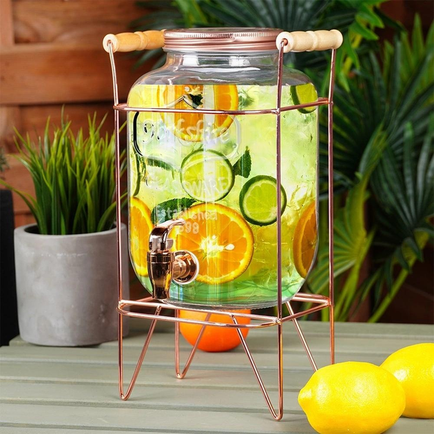 Скляна банка для напоїв Vilde з краником і підставкою Золота 4.2 л (5904316470944) - зображення 3