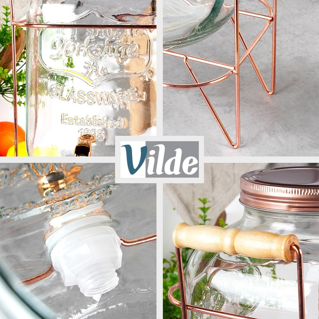 Скляна банка для напоїв Vilde з краником і підставкою Золота 5.5 л (5904316470951) - зображення 7