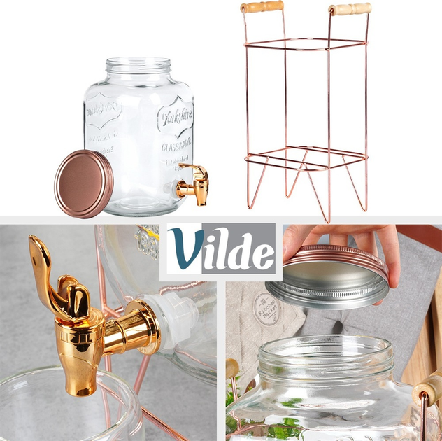 Скляна банка для напоїв Vilde з краником і підставкою Золота 5.5 л (5904316470951) - зображення 8