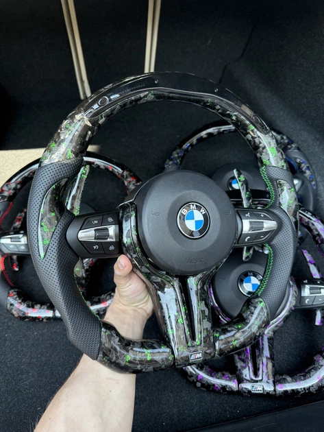 Руль из Кованого Карбона Зеленый BMW M + LED экран F-серия F15 F16 F20 F21 F25 F26 F30 F31 F32 F34 F35 F36 - изображение 8