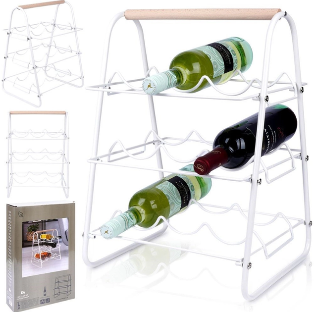 Підставка для вина Excellent Houseware металева на 9 пляшок Біла 33 x 29 x 46 см (8720573226486) - зображення 6