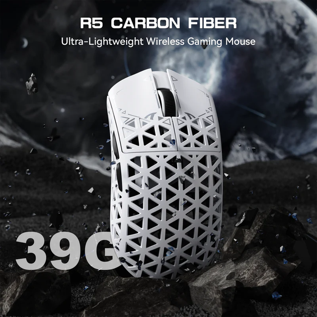 Игровая мышка ATTACK SHARK R5 Ultra / Три режима подключения / PAW3950MAX / Carbon Fiber / 39 г / White - изображение 2