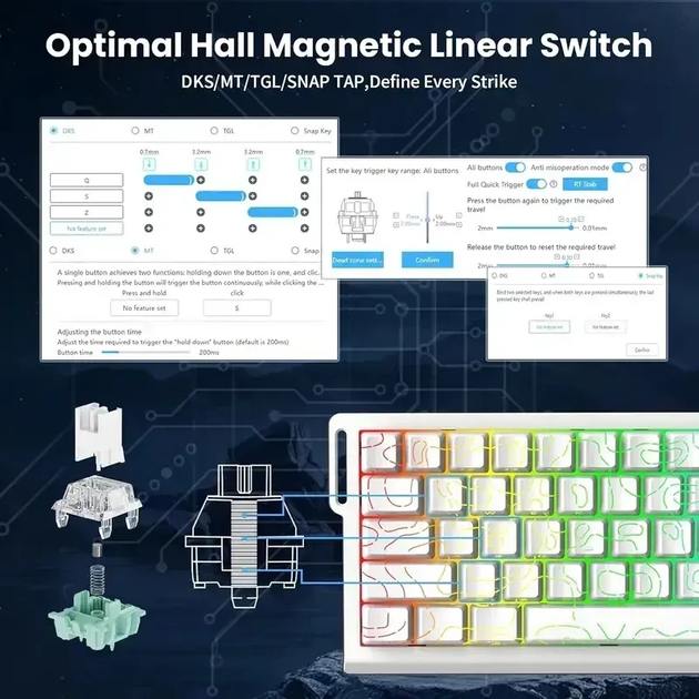Игровая магнитная клавиатура Attack Shark X68 / Проводное подключение / Magnetic Switch / White - изображение 4