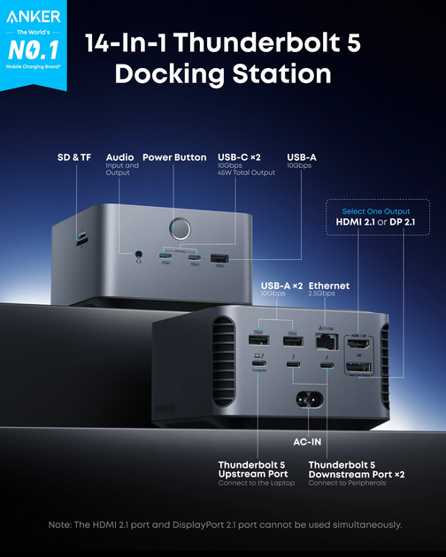 Док-станція Anker Prime Docking Station, 14-in-1, 8K, Thunderbolt 5 Чорний - изображение 7