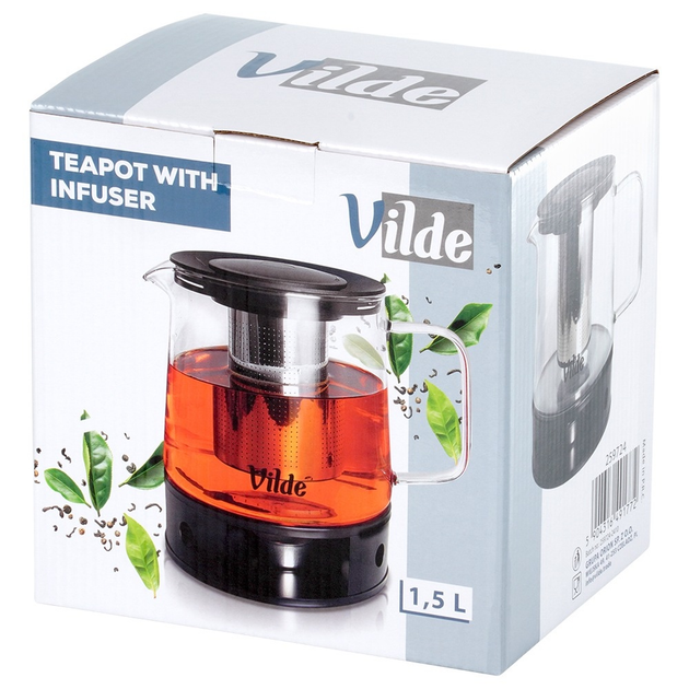 Чайник для заварювання Vilde скляний з заварником і підігрівачем Прозорий 1.5 л (5904316491772) - зображення 3