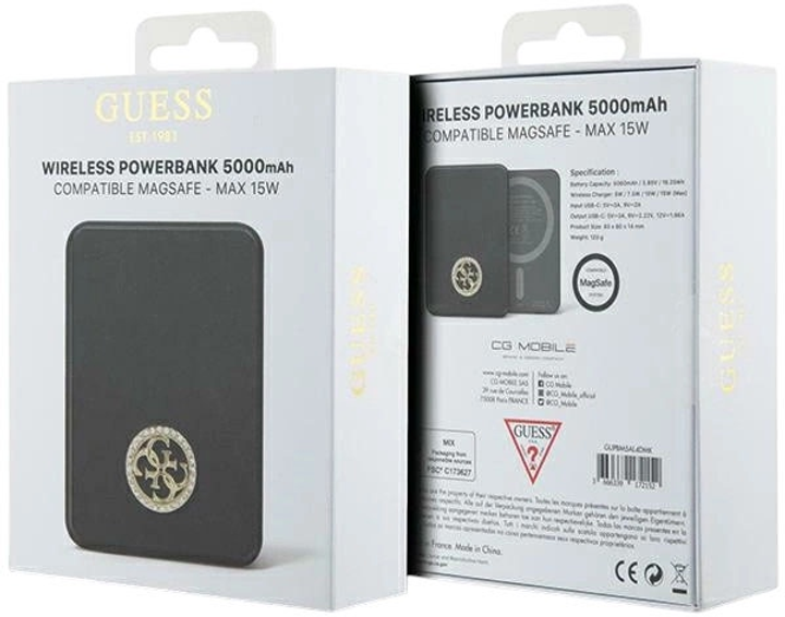 Powerbank Guess MagSafe 4G Strassed Metal Logo 5000mAh 15W USB-C Black (3666339172152) - obraz 5