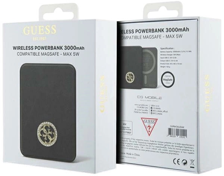 Powerbank Guess MagSafe 4G Strassed Metal Logo 3000mAh 5W USB-C Black (3666339170141) - obraz 5