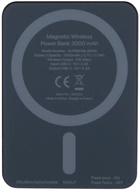 Powerbank Guess MagSafe 4G Metal Script Logo 3000mAh 5W USB-C Black (3666339171353) - obraz 4