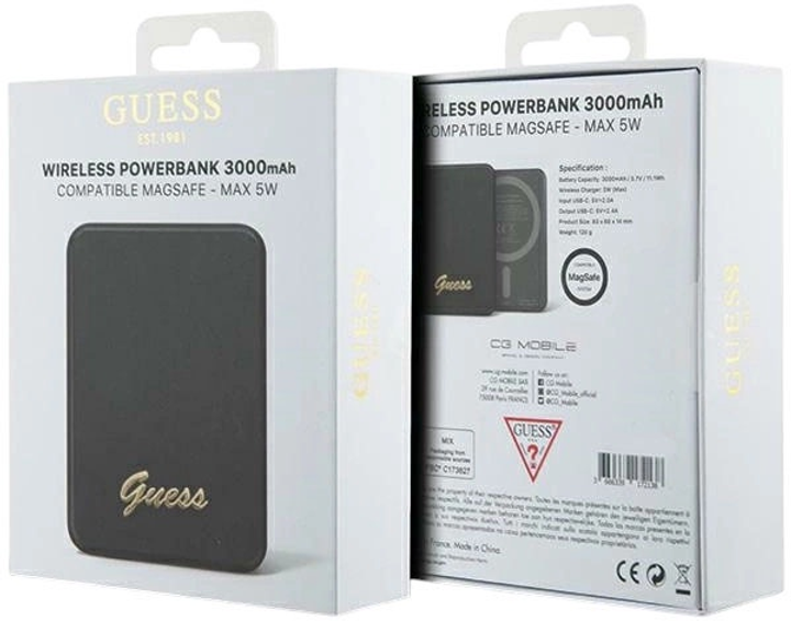 Powerbank Guess MagSafe 4G Metal Script Logo 3000mAh 5W USB-C Black (3666339171353) - obraz 5