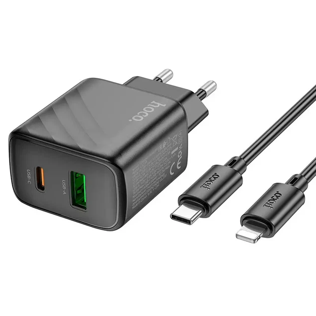Зарядне HOCO CS23A PD30W Type-C 1USB PD30W з кабелем Type-C to Lightning чорне - Фото 1 Зарядне HOCO CS23A PD30W Type-C 1USB PD30W з кабелем Type-C to Lightning чорне - изображение 1