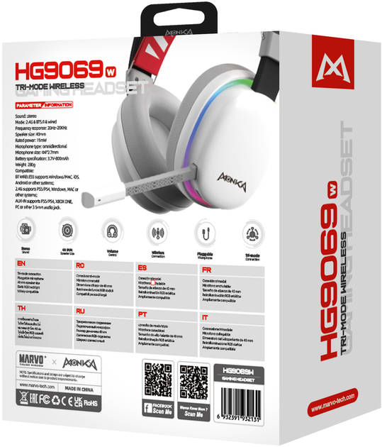 Słuchawki Marvo Monka Echo RGB-LED White/Black (HG9069W) - obraz 9