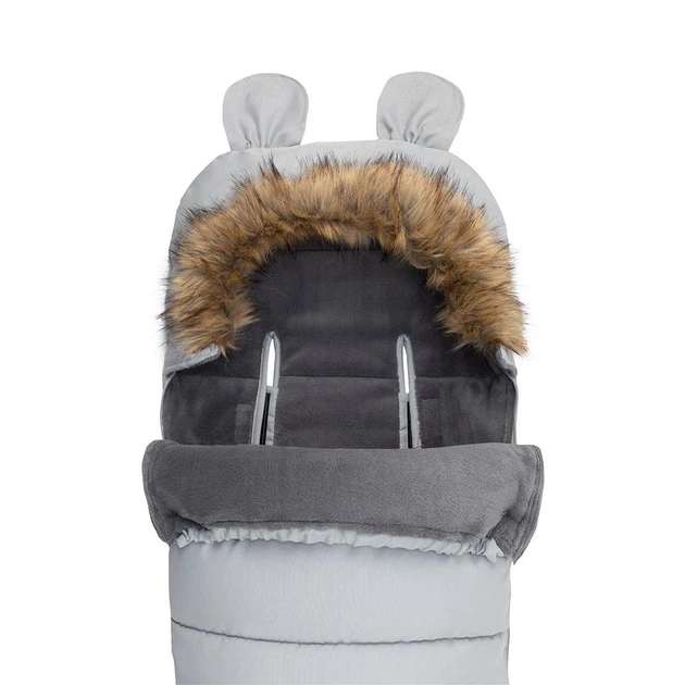 Зимний конверт в коляску MoMi Sleeping Bag Grey теплый спальный мешок в коляску для новорожденного, санки, автокресло, универсальный детский конверт на зиму с капюшоном, зимний конверт в коляску, флисовый конверт в коляску - изображение 5