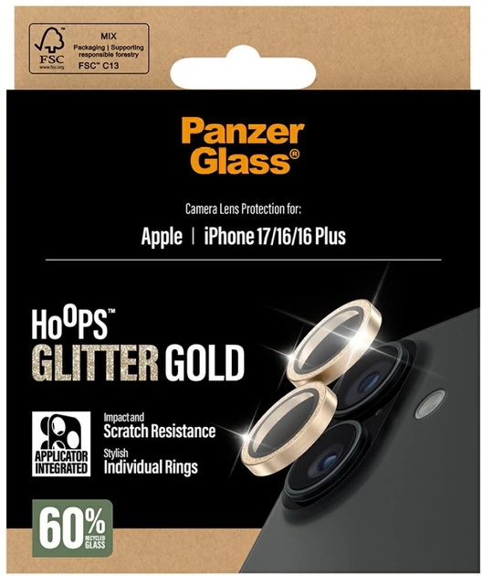 Szkło hartowane Panzer Glass Hoops Glitter do Apple iPhone 16 / 16 Plus / 17 Gold (5715685027291) - obraz 5