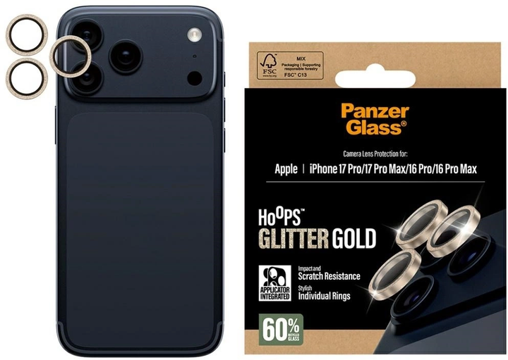 Szkło hartowane Panzer Glass Hoops Glitter do Apple iPhone 17 Pro / 17 Pro Max / 16 Pro / 16 Pro Max Gold (5715685027307) - obraz 1