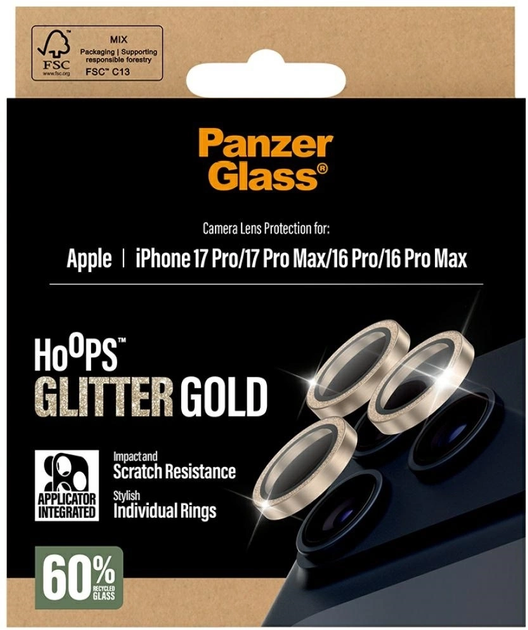 Szkło hartowane Panzer Glass Hoops Glitter do Apple iPhone 17 Pro / 17 Pro Max / 16 Pro / 16 Pro Max Gold (5715685027307) - obraz 5