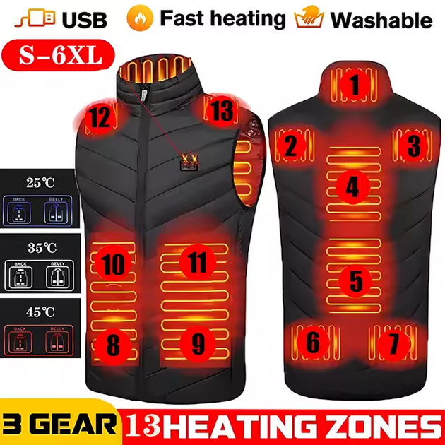Мужской жилет с подогревом HeatFashion Electric Heating Vest 13 зон Черный M (AI1699) - изображение 5