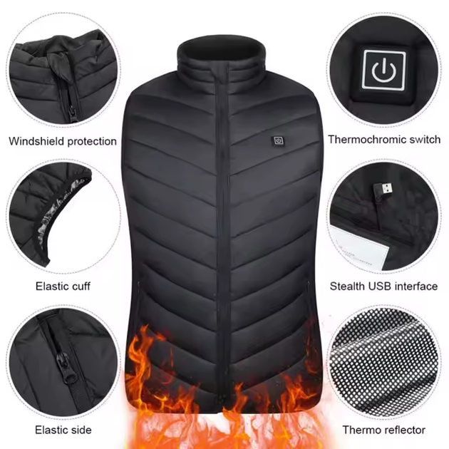 Мужской жилет с подогревом HeatFashion Electric Heating Vest 13 зон Черный M (AI1699) - изображение 6