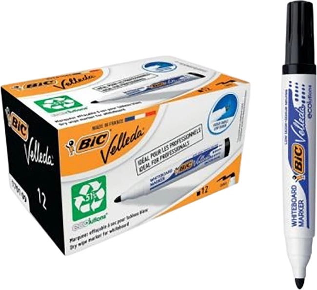 Набір маркерів BIC Velleda для сухого стирання 1.7 мм Чорні 12 шт (3086121701092) - зображення 1