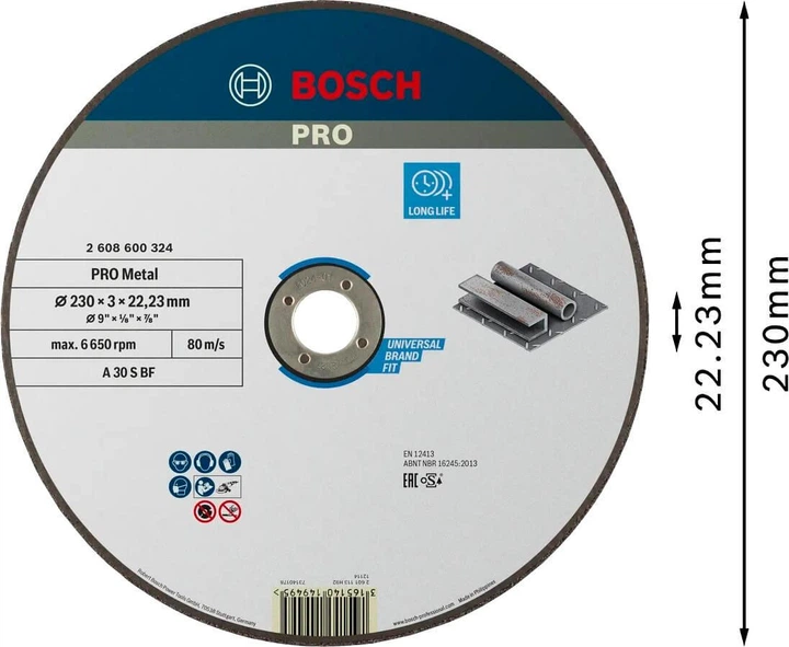 Круг відрізний Bosch PRO Metal 230x3x22.23 мм, прямий (2608600324) - зображення 6
