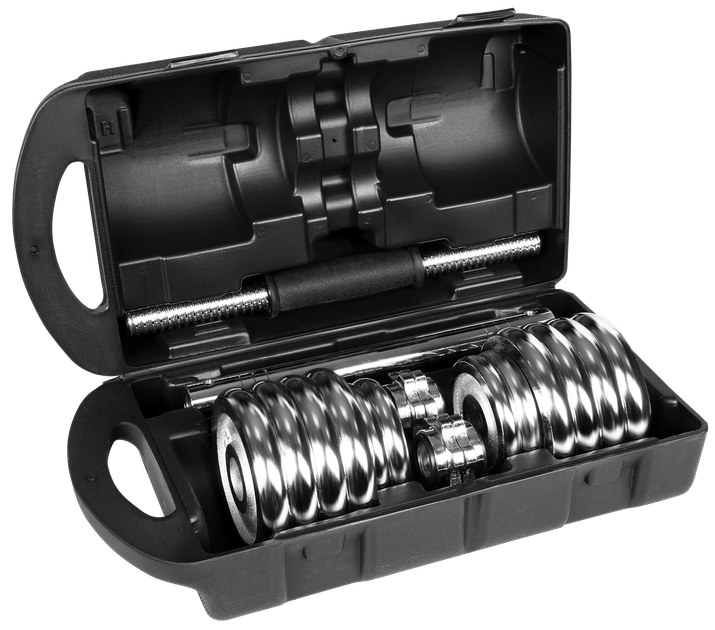 Hantle żeliwne chromowane Rebel Active RBA-2326-15 regulowane w walizce z gryfem 15 kg (5901890122115) - obraz 3