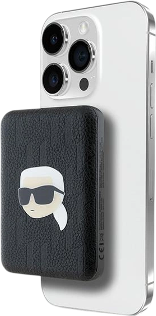 Powerbank Karl Lagerfeld Karl Head Pin MagSafe 5000 mAh 15W Black (KLPB5FPGKSKIHK) - obraz 1
