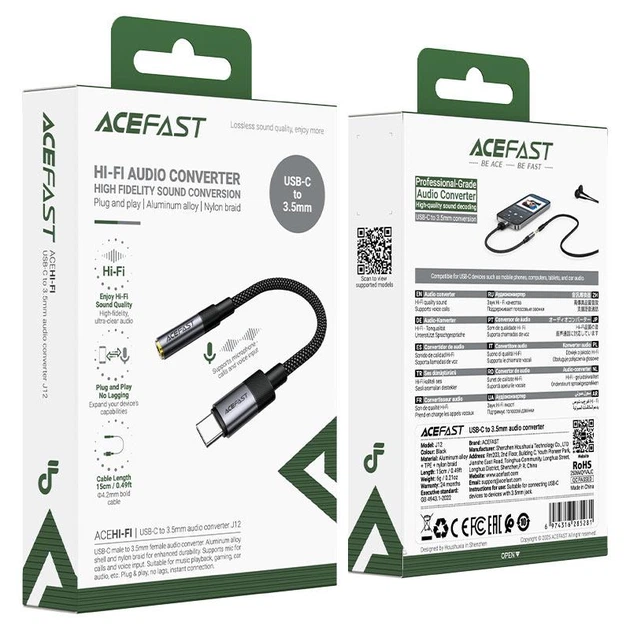 Переходник Type-C mini jack 3.5mm AUX AceFast J12 (0.15m, DAC). Black - изображение 6