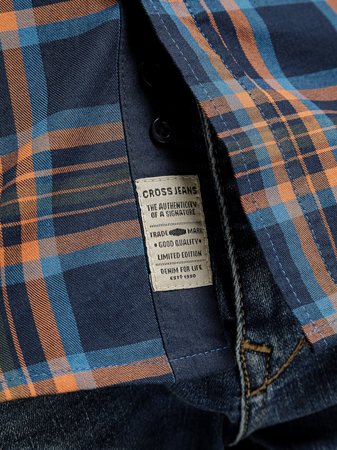 Сорочка бавовняна чоловіча Cross Jeans 35626-001 2XL Темно-синя (8697319810660) - зображення 4