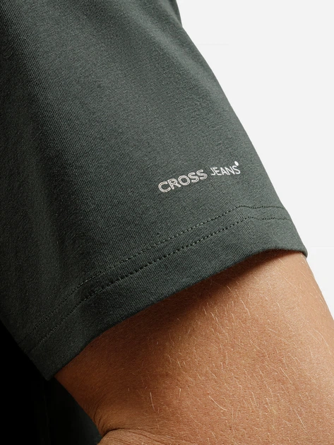 T-shirt męski w serek bawełniany Cross Jeans 16128-387 S Ciemnozielony (8697319806465) - obraz 4