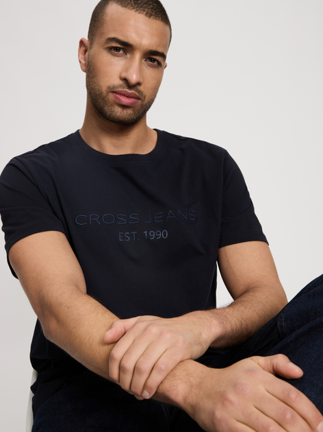 Футболка бавовняна довга чоловіча Cross Jeans 16119-310 S Темно-синя (8697319806113) - зображення 4