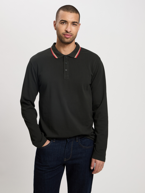 Koszulka polo męska z długim rękawem Cross Jeans 16135-387 2XL Ciemnozielona (8697319808711) - obraz 1