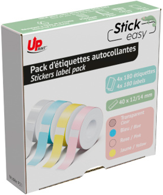 Etykiety UPrint UP21 14 x 40mm Pink/Yellow/Blue/Transparent 4 x 180 szt. (UP21 4x180 PASTEL) - obraz 2