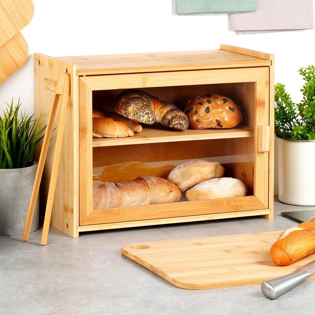 Chlebak Vilde bambusowy dwupoziomowy ze szczypcami Beżowy (5904316492465) - obraz 6