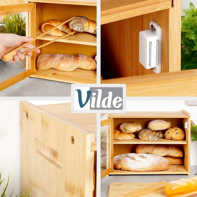 Chlebak Vilde bambusowy dwupoziomowy ze szczypcami Beżowy (5904316492465) - obraz 7
