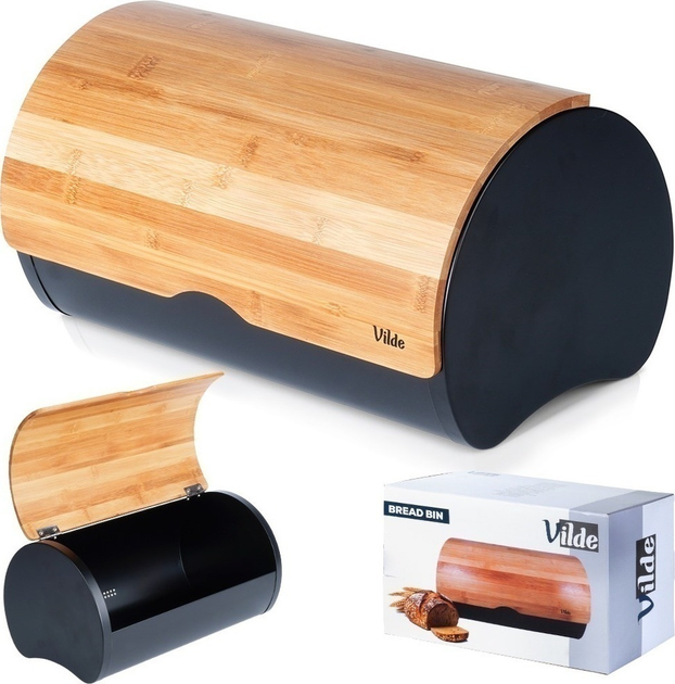 Chlebak Vilde stalowy drewniany Czarny (5904316472924) - obraz 5