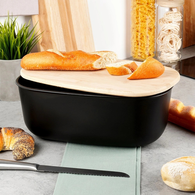 Хлібниця Vilde з бамбуковою дошкою Чорна (5904316445584) - зображення 7