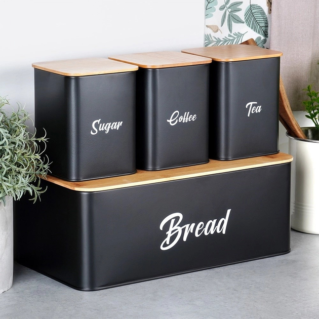 Zestaw Vilde Chlebak metalowy Czarny + Pojemniki kuchenne 4 elementy (5904316472948) - obraz 6