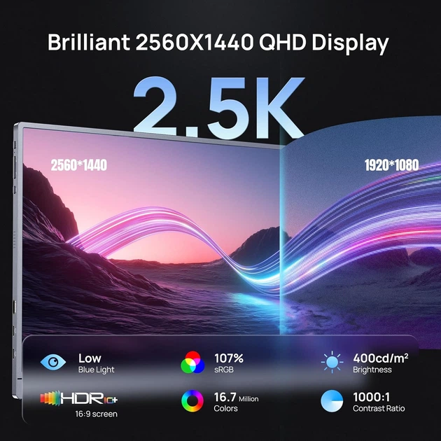 Портативный игровой монитор ARZOPA Z3FC 16.1" Grey 2K QHD 180Hz (чехол в комплекте) - изображение 3