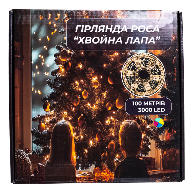Новорічна гірлянда кімнатна роса 100 м 3000 LED Хвойна лапа зелений провід Мультиколір D3000L100MGML - Фото 8 Новорічна гірлянда кімнатна роса 100 м 3000 LED Хвойна лапа зелений провід Мультиколір D3000L100MGML - зображення 8