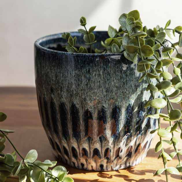 Osłonka na doniczkę Homla z tłoczeniem granatowa 17.5 x 17.5 x 16 cm (5904183885780) - obraz 2