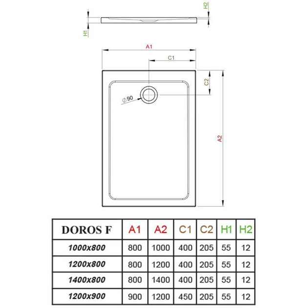 Душовий піддон Radaway Doros F 1200x900x55 Білий (SDRF1290 01) - изображение 2