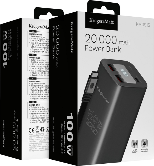 УМБ Kruger&Matz KM0915 20000 mAh 100W Black (5901890123822) - зображення 9