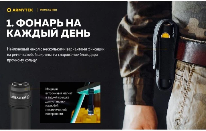 Ліхтар Armytek Prime C2 Pro Magnet USB Flashlight White (F08101C) - зображення 8