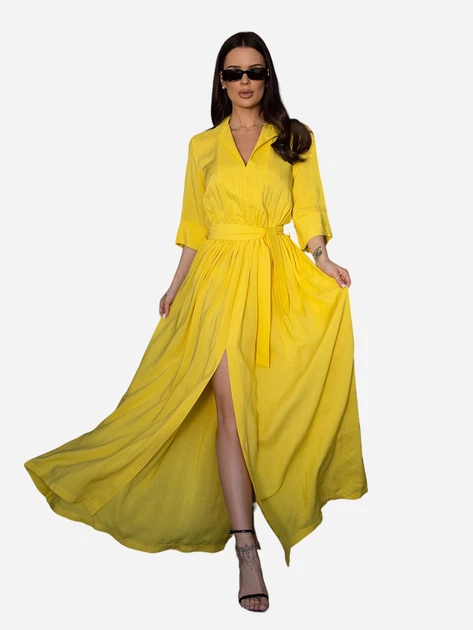 Сукня-сорочка довга літня жіноча ISSA PLUS 14686 XL Жовта (issa2007682594511) - Фото 1 Сукня-сорочка довга літня жіноча ISSA PLUS 14686 XL Жовта (issa2007682594511) - зображення 1