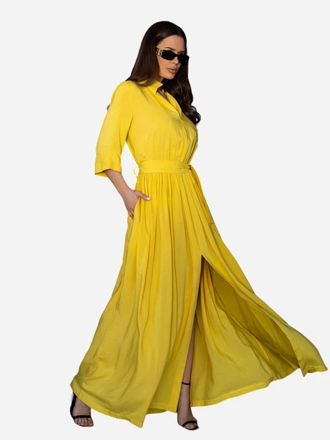 Сукня-сорочка довга літня жіноча ISSA PLUS 14686 XL Жовта (issa2007682594511) - Фото 3 Сукня-сорочка довга літня жіноча ISSA PLUS 14686 XL Жовта (issa2007682594511) - зображення 3