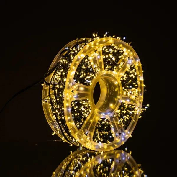 Гірлянда-нитка Роса Хвойна лапа 50 м 1500 LED, Світлодіодна новорічна гірлянда на гнучкому мідному дроті із зеленою оболонкою для ялинки, вікон, фотозон та святкового декору дому, Жовтий - изображение 4