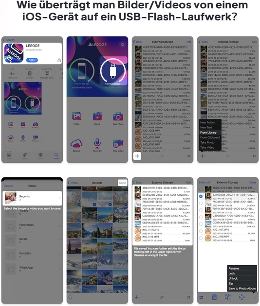 Флешка карта на 512 ГБ LESOGE 3-в-1, сертификация MFi, защита файлов Touch ID, Face ID или пароль, быстрое копирование - Фото 5 Флешка карта на 512 ГБ LESOGE 3-в-1, сертификация MFi, защита файлов Touch ID, Face ID или пароль, быстрое копирование - изображение 5