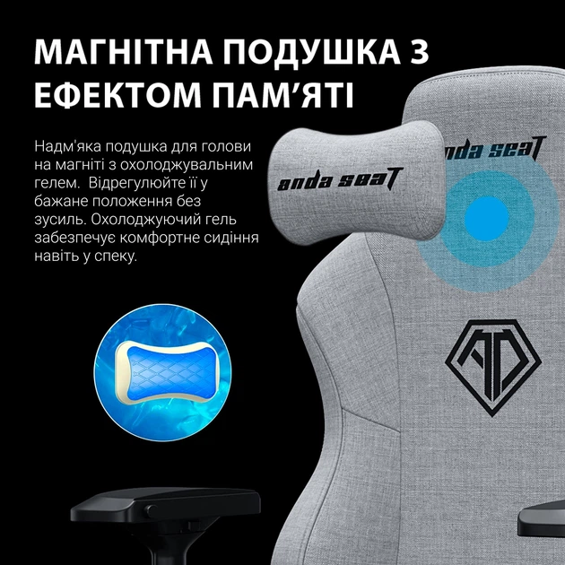 Ігрове крісло Anda Seat Phantom 3 Pro тканинне сіре (р.55 х 82 см) - Фото 10 Ігрове крісло Anda Seat Phantom 3 Pro тканинне сіре (р.55 х 82 см) - зображення 10